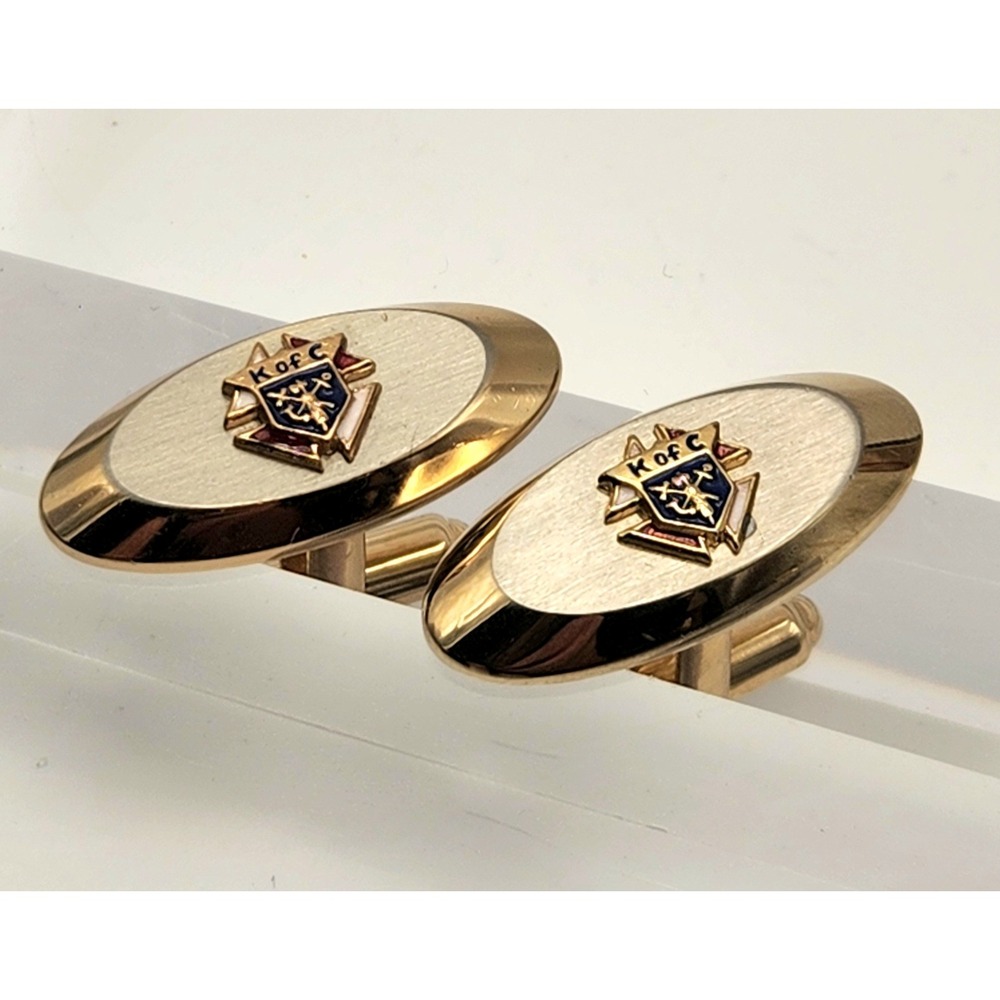 Vintage Hickok Knights of Columbus Cufflinks Gold Tone Fraternal USA Box